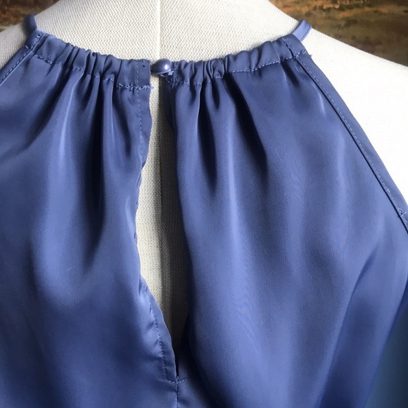 Fashion bluish gray asymmetric halter layered ruffled party maxi dress size S - Picture 6 of 15